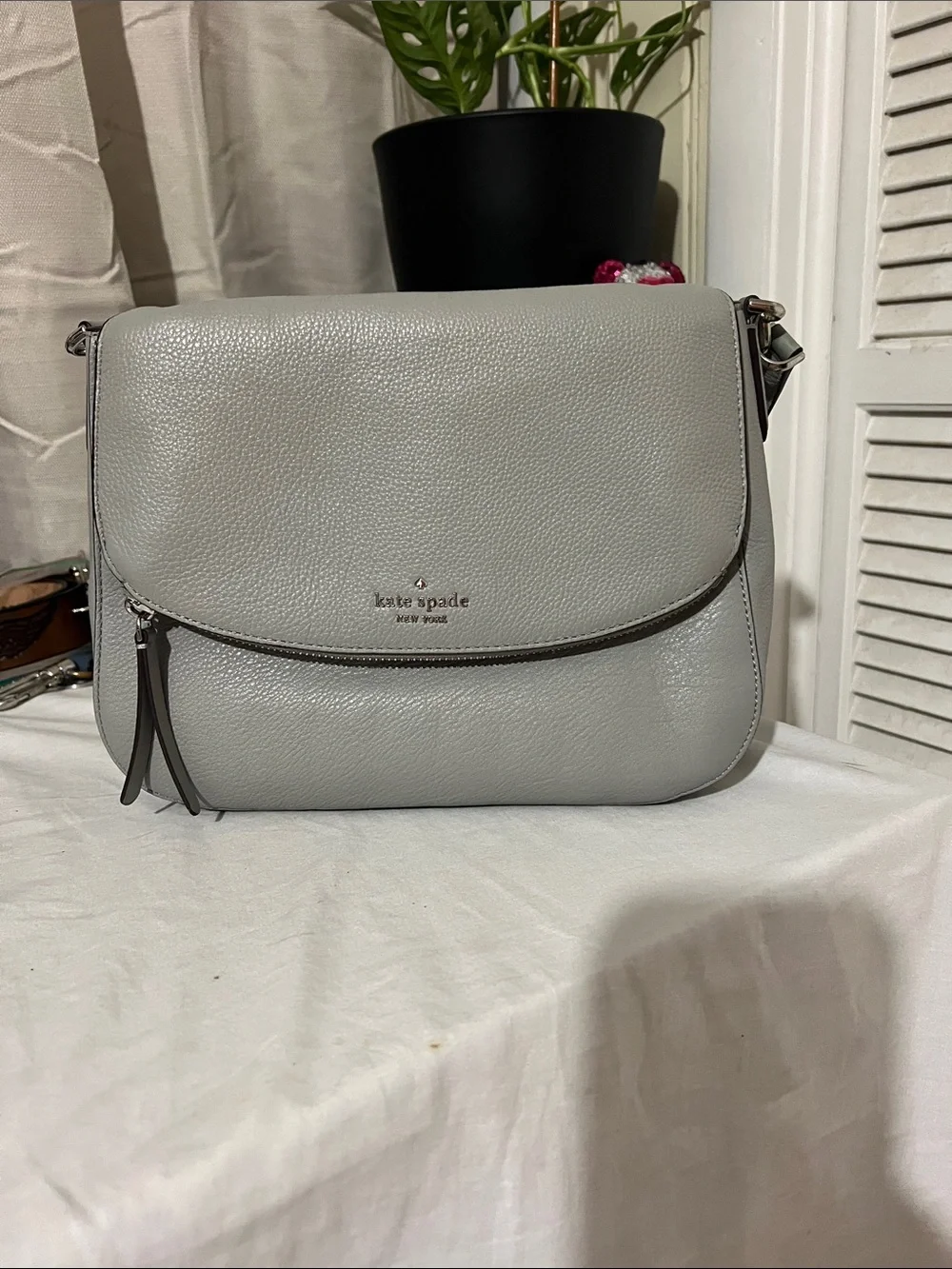 kate spade Light Gray Pebbled Leather Crossbody Bag
